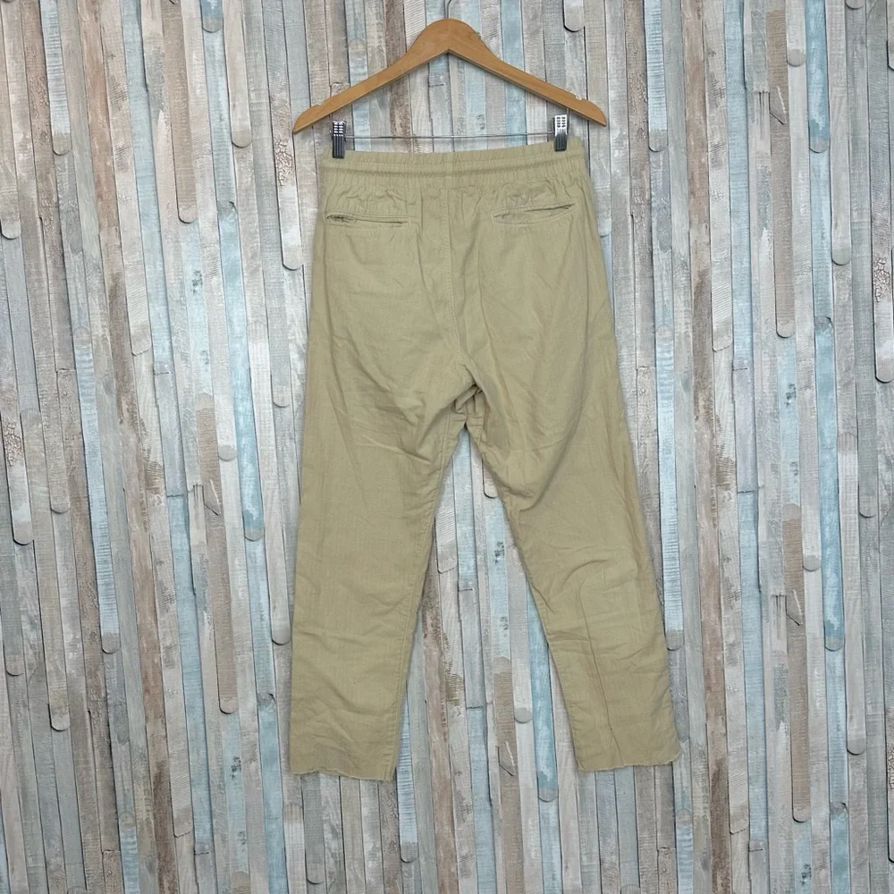 Adam Mar S Tan Cotton Linen Twill Trouser Pants Drawstring Minimalist Casual